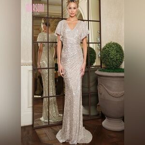 Marsoni by Colors M318 Champagne Sequin Evening Gown Size 18 NWT Formal Dress